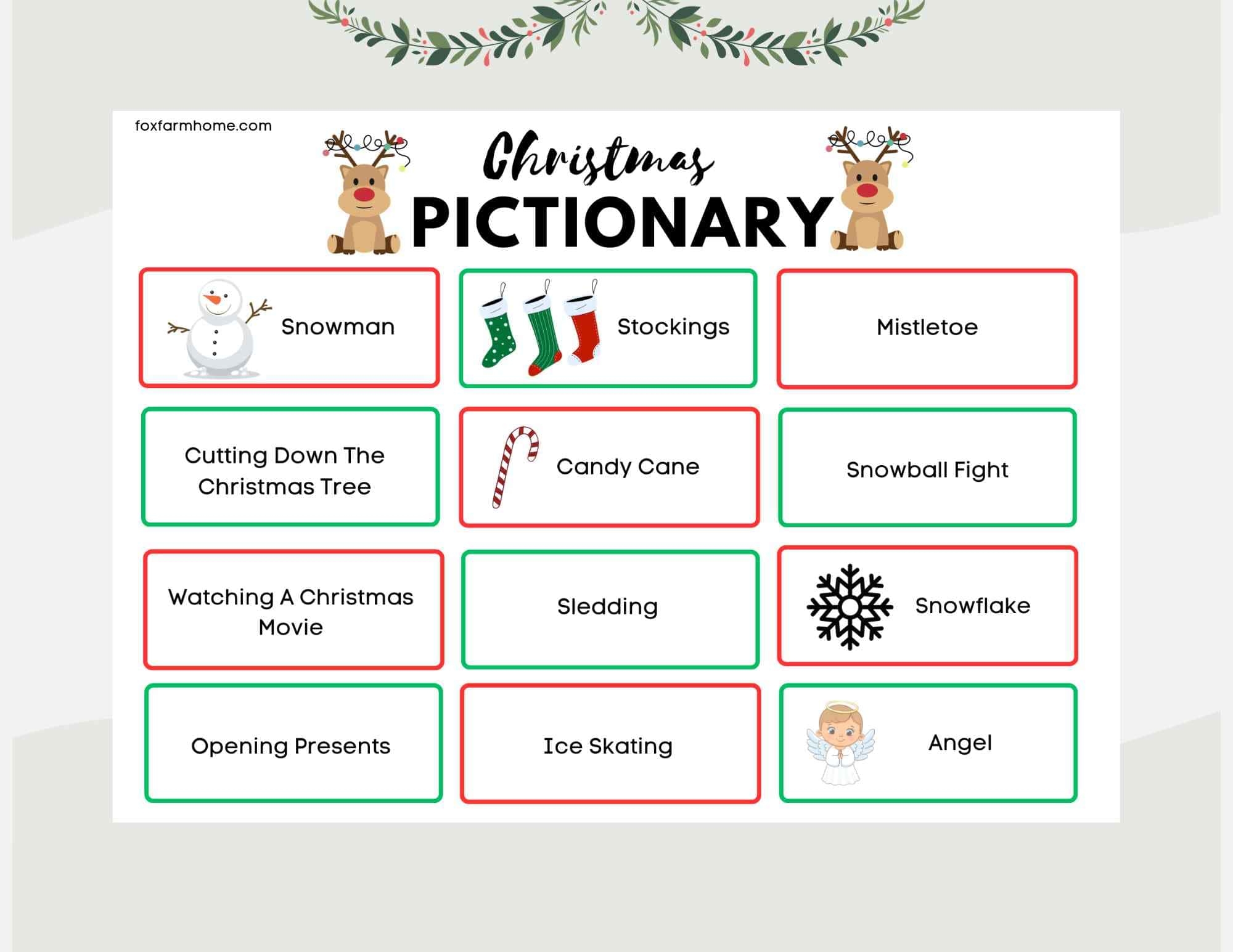 Christmas Pictionary Game For Families Free Printable Fox Farm Home