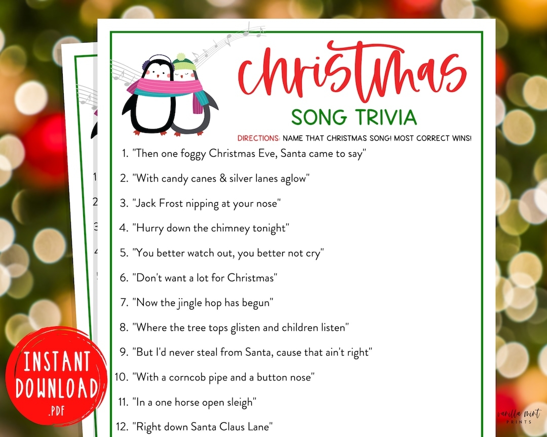 Christmas Song Trivia Game Christmas Music Trivia Printable 