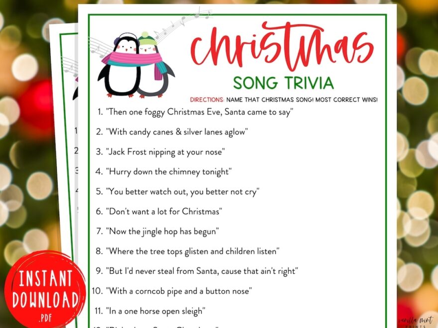 Christmas Song Trivia Game Christmas Music Trivia Printable Games Christmas Day Fun Holiday Christmas Party Games Kids Adults Etsy
