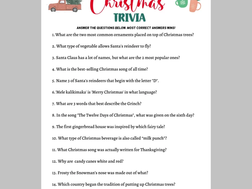 Christmas Trivia Game Printable Scribbled LLC