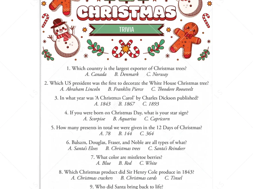 Christmas Trivia Quiz With Answers Printable Christmas Party Games