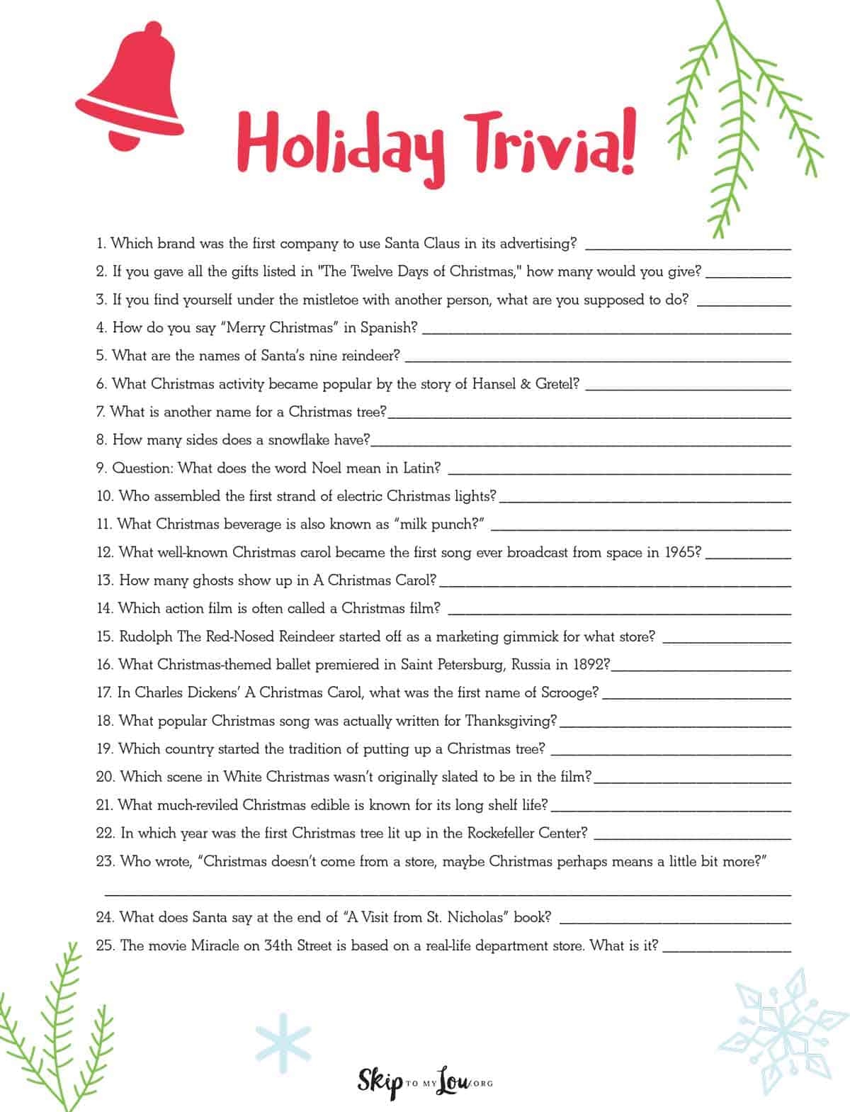 Christmas Trivia Questions For Adults Printable Christmas Trivia Questions For Adults Printable