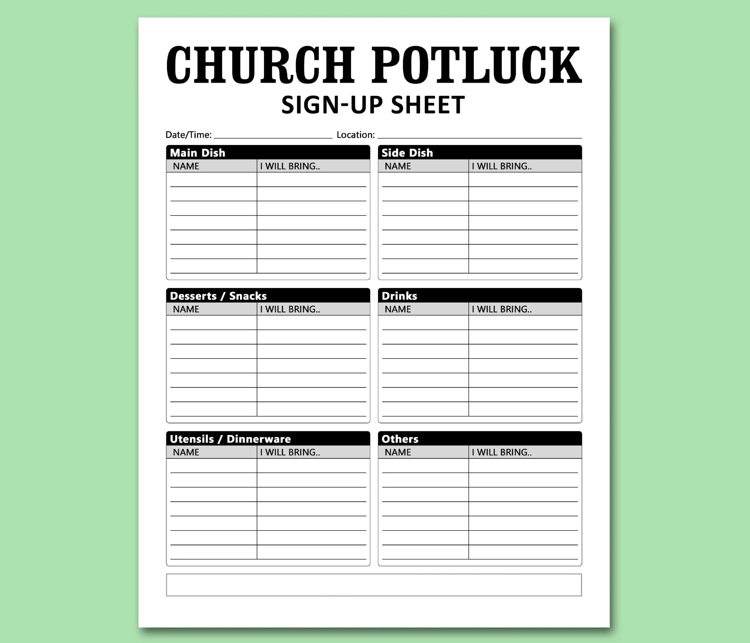 Free Church Potluck Signup Printable Sheet Free Church Potluck Signup Printable Sheet
