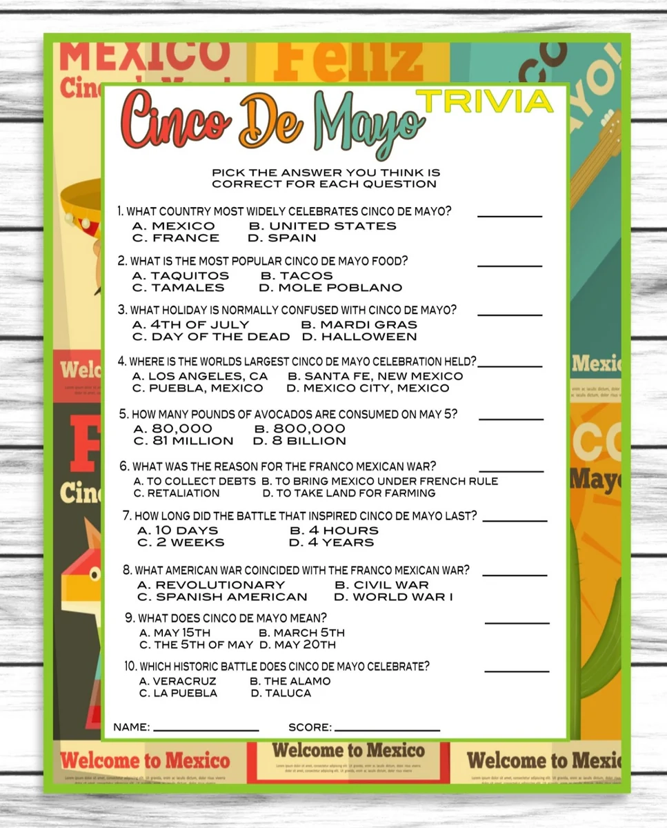 Cinco De Mayo Quiz Printable Cinco De Mayo Quiz Printable