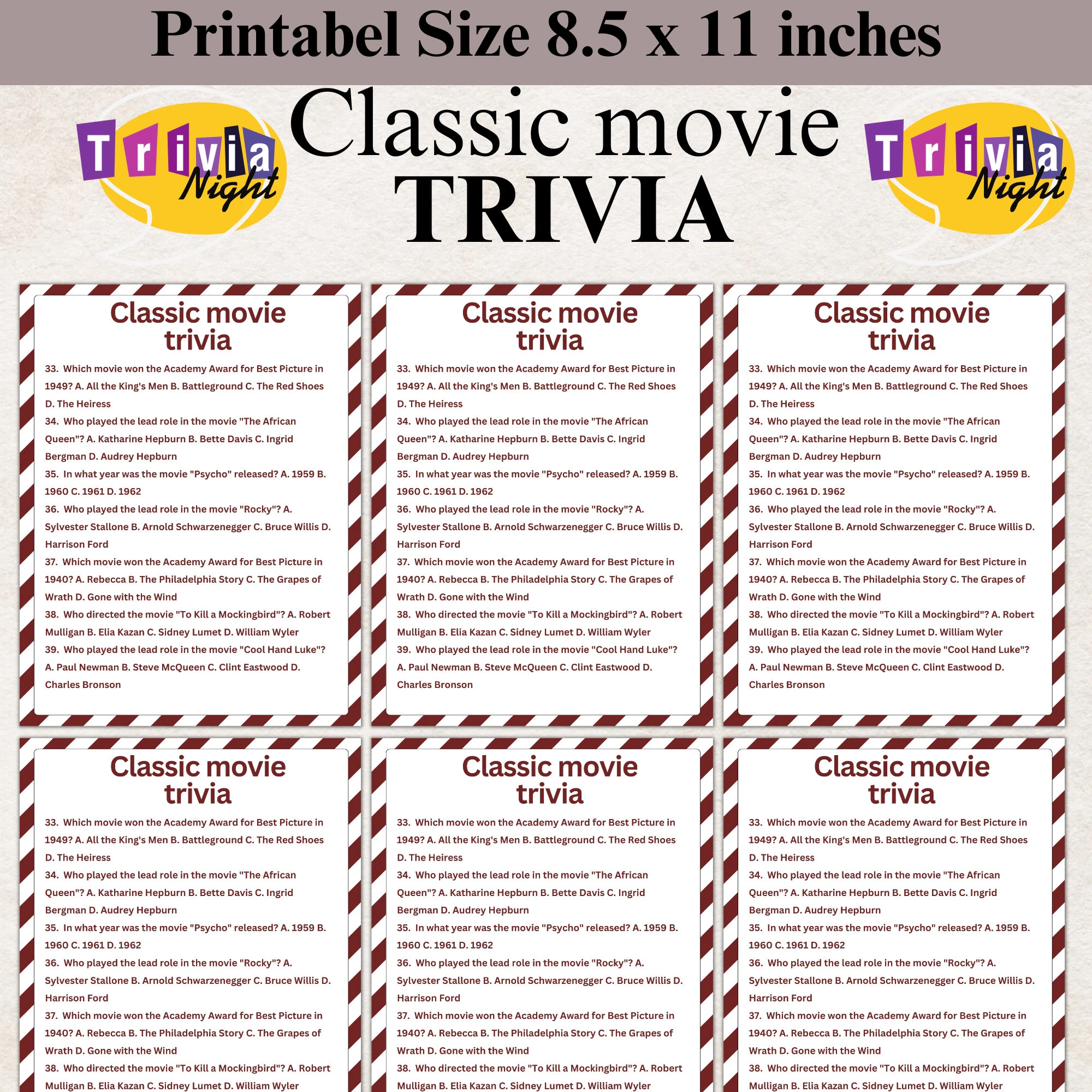 1959 Trivia Questions Printable Free