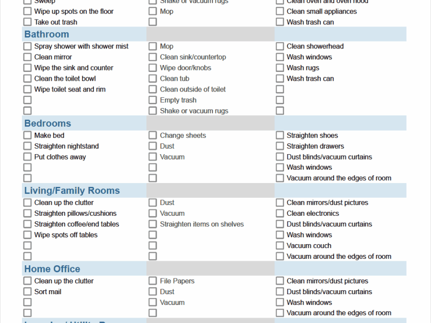 Cleaning Schedule Template Printable House Cleaning Checklist