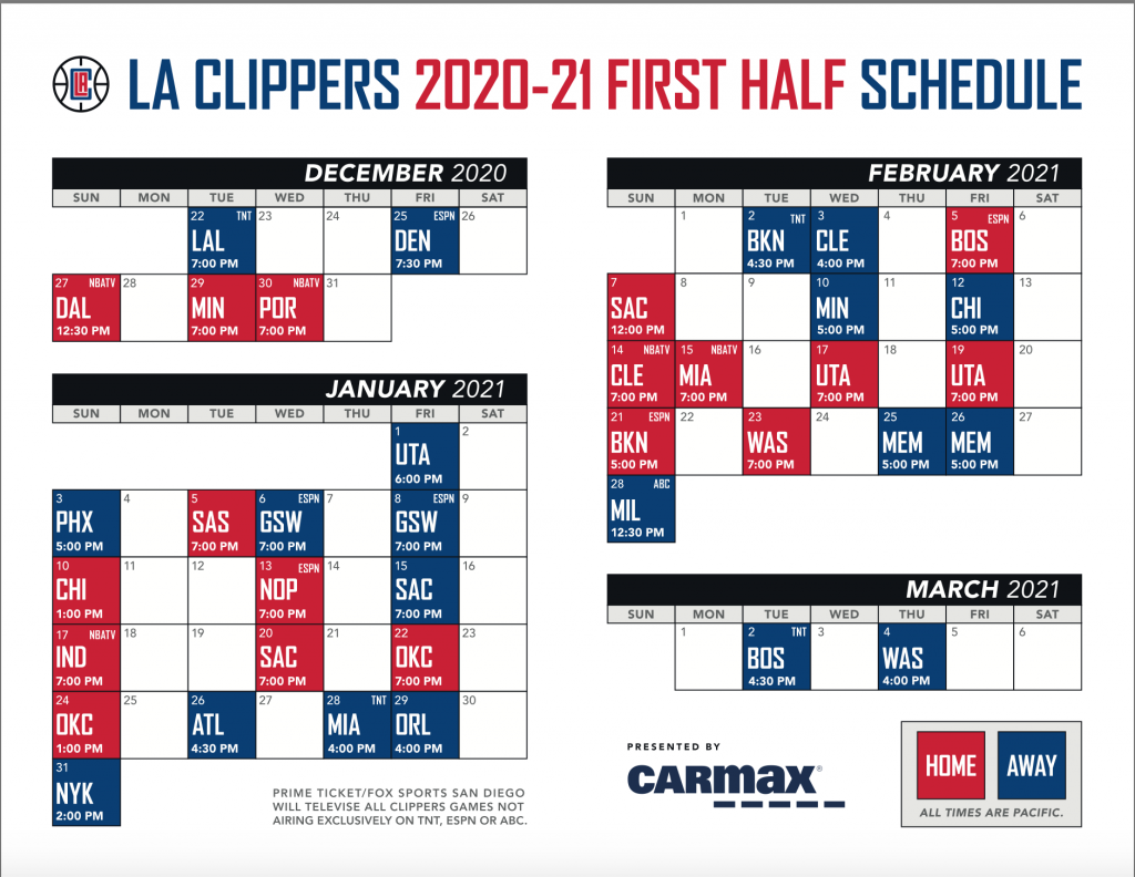 La Clippers Printable Schedule