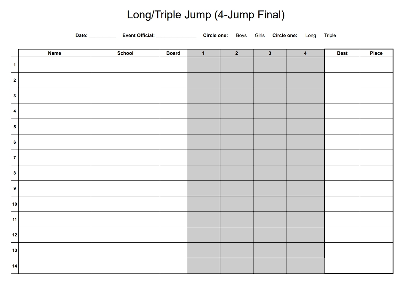 Printable Track Running Event Score Sheets Printable Track Running Event Score Sheets