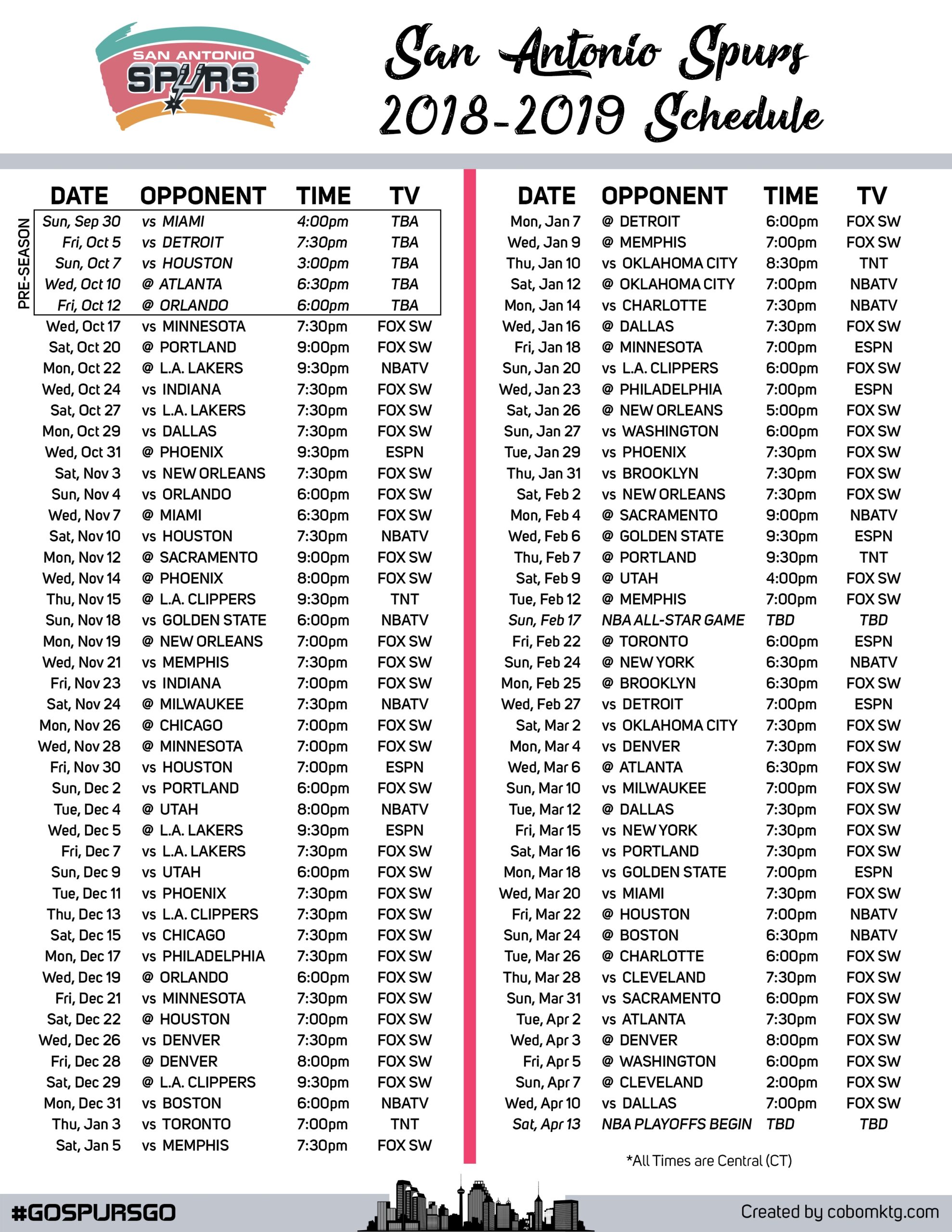 Spurs Printable Tv Schedule