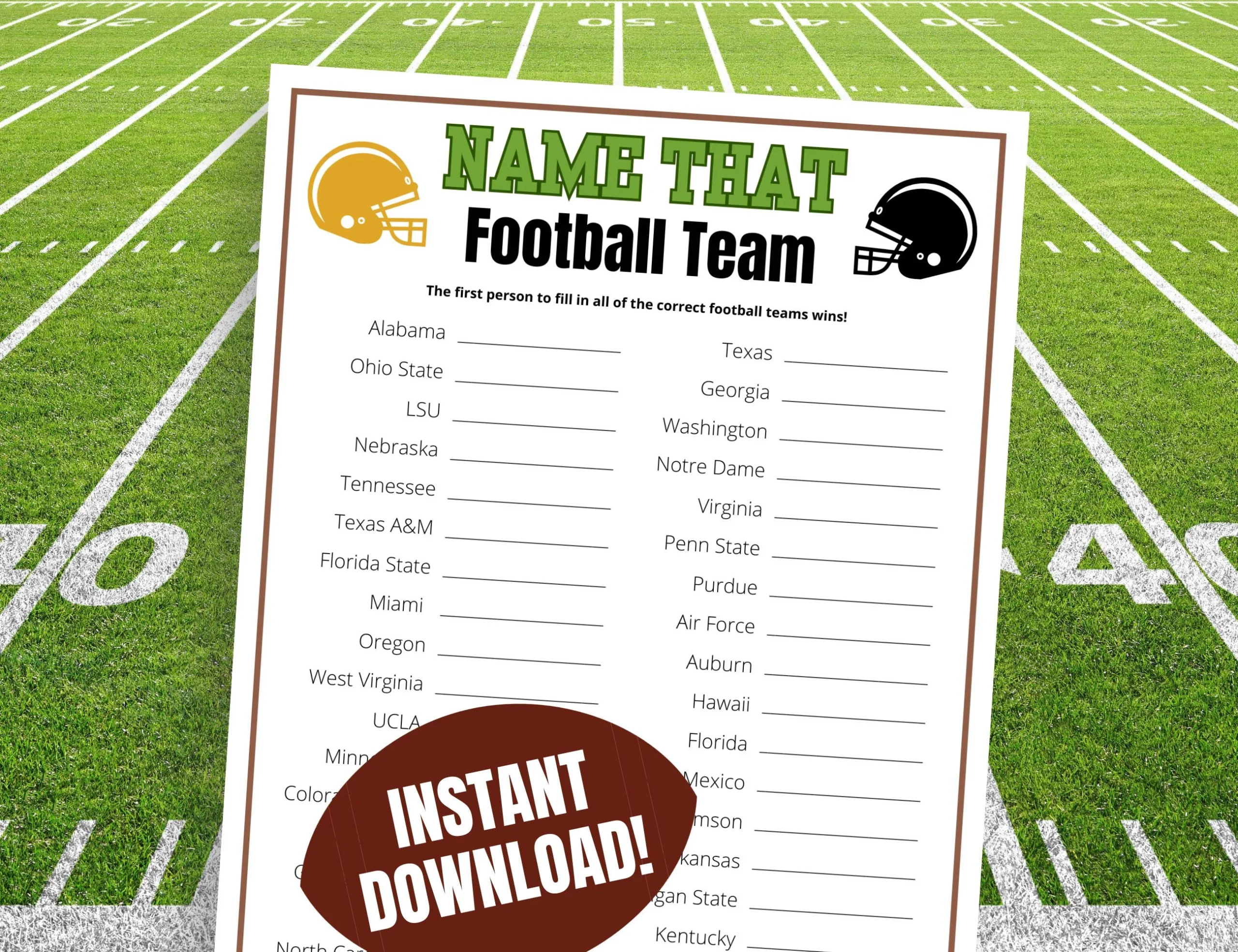 College Football Team Name Game Tailgate Party Trivia Quiz PDF Download Etsy