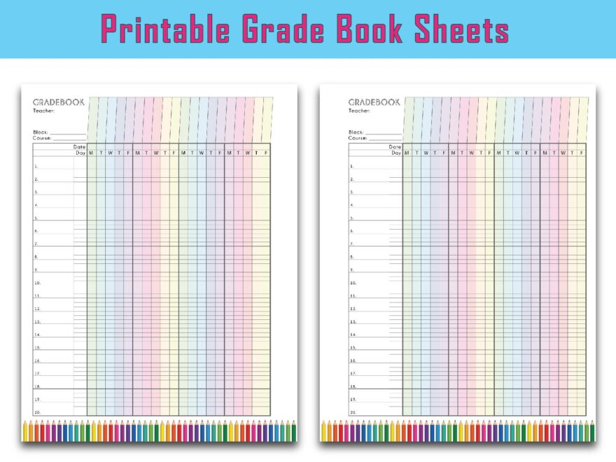 Colorful Teacher Grade Sheet Printable Grade Log Teacher