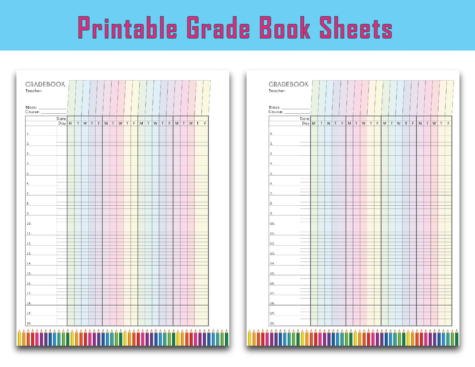 Colorful Teacher Grade Sheet Printable Grade Log Teacher Colorful Teacher Grade Sheet Printable Grade Log Teacher