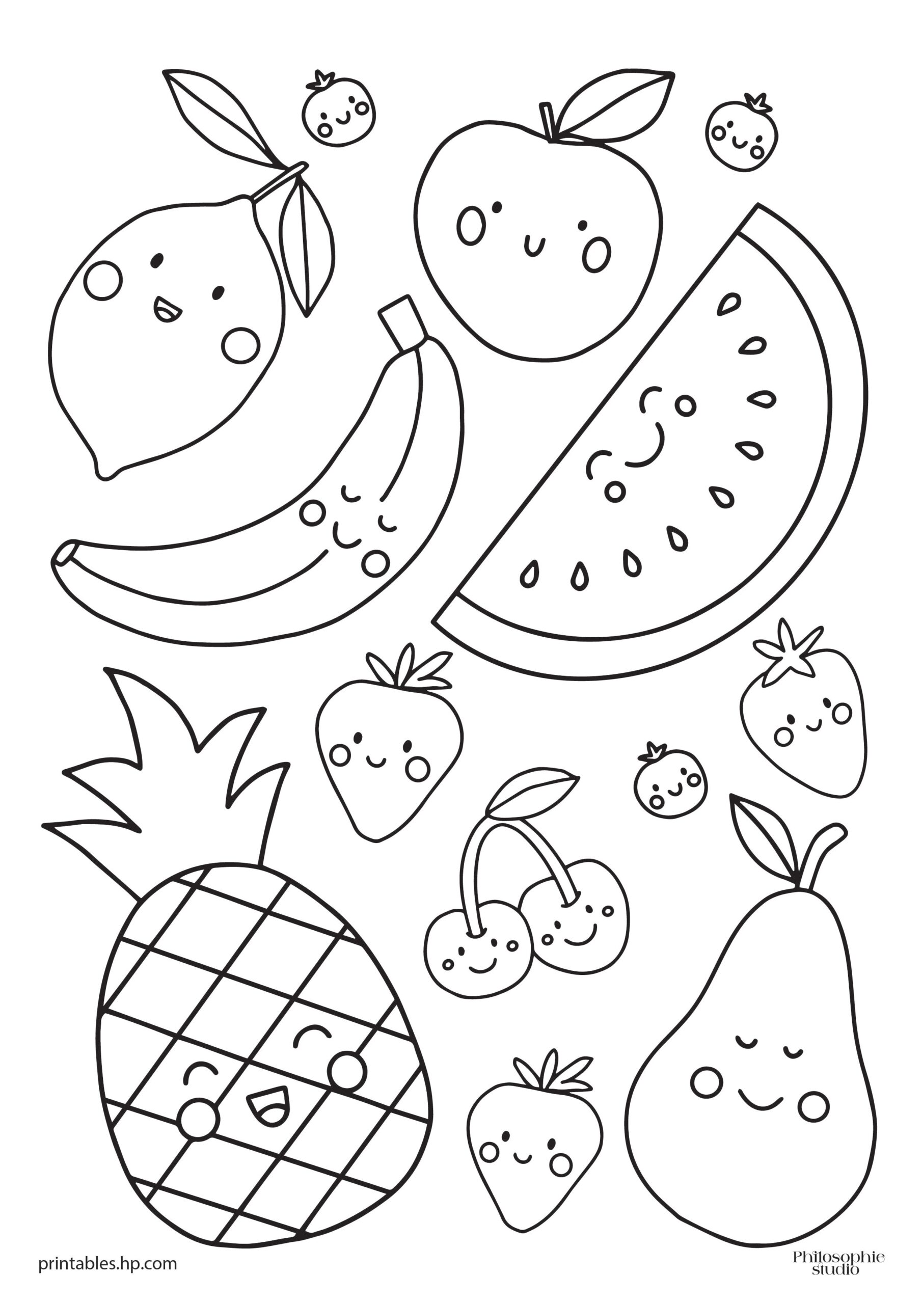 Coloring For Kids Happy Fruits Printables Free Coloring 