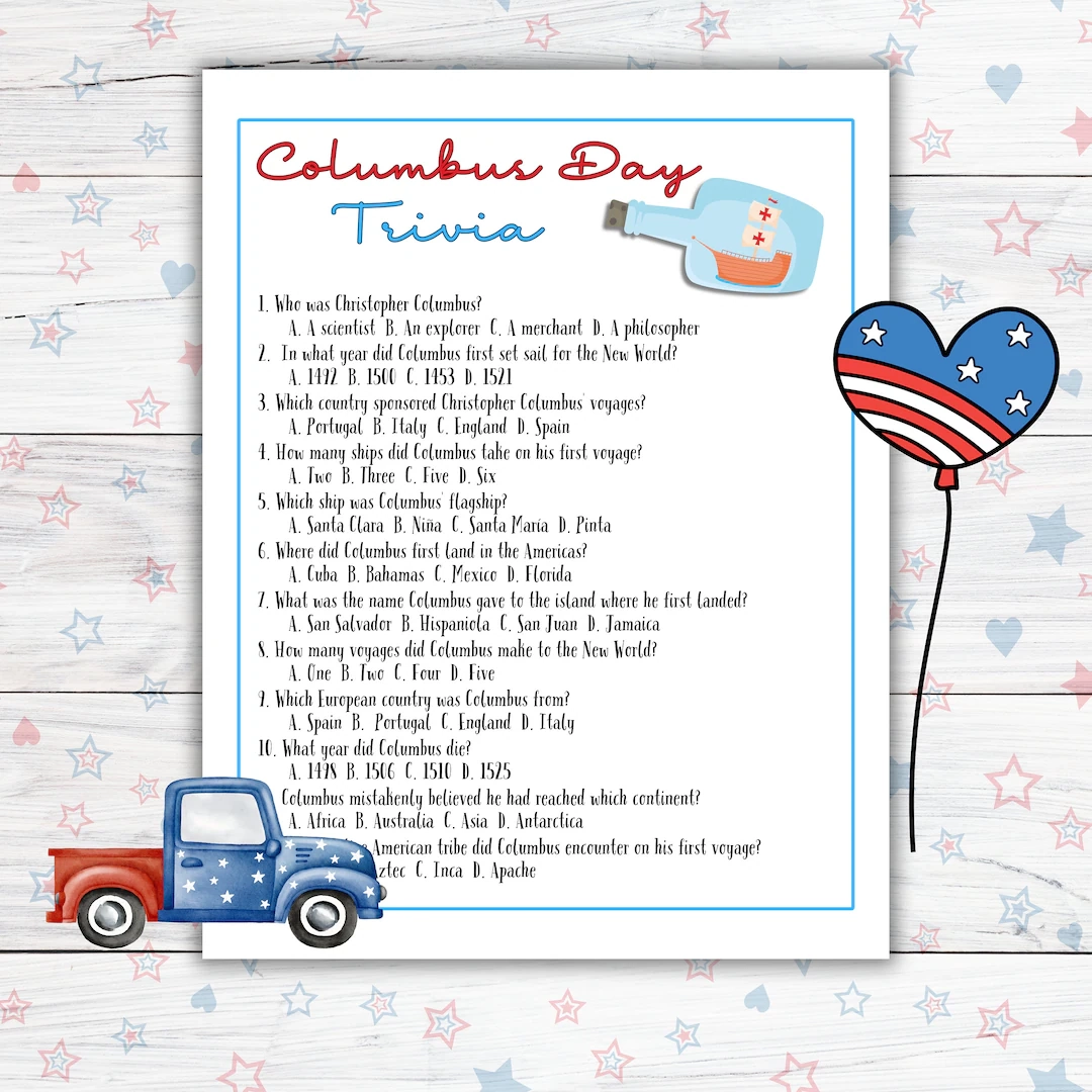 Columbus Day Trivia Questions Printable Columbus Day Trivia Questions Printable