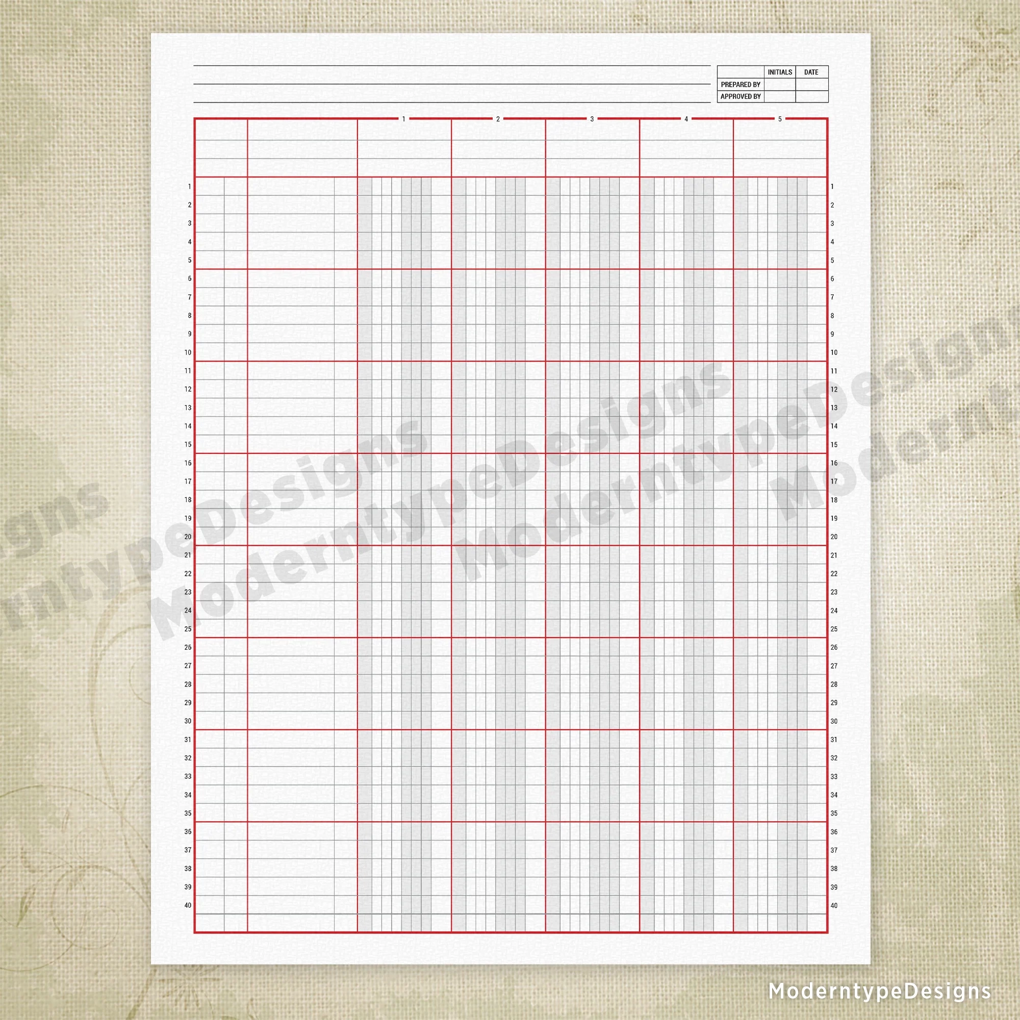 Printable 5 Column Ledger Sheet
