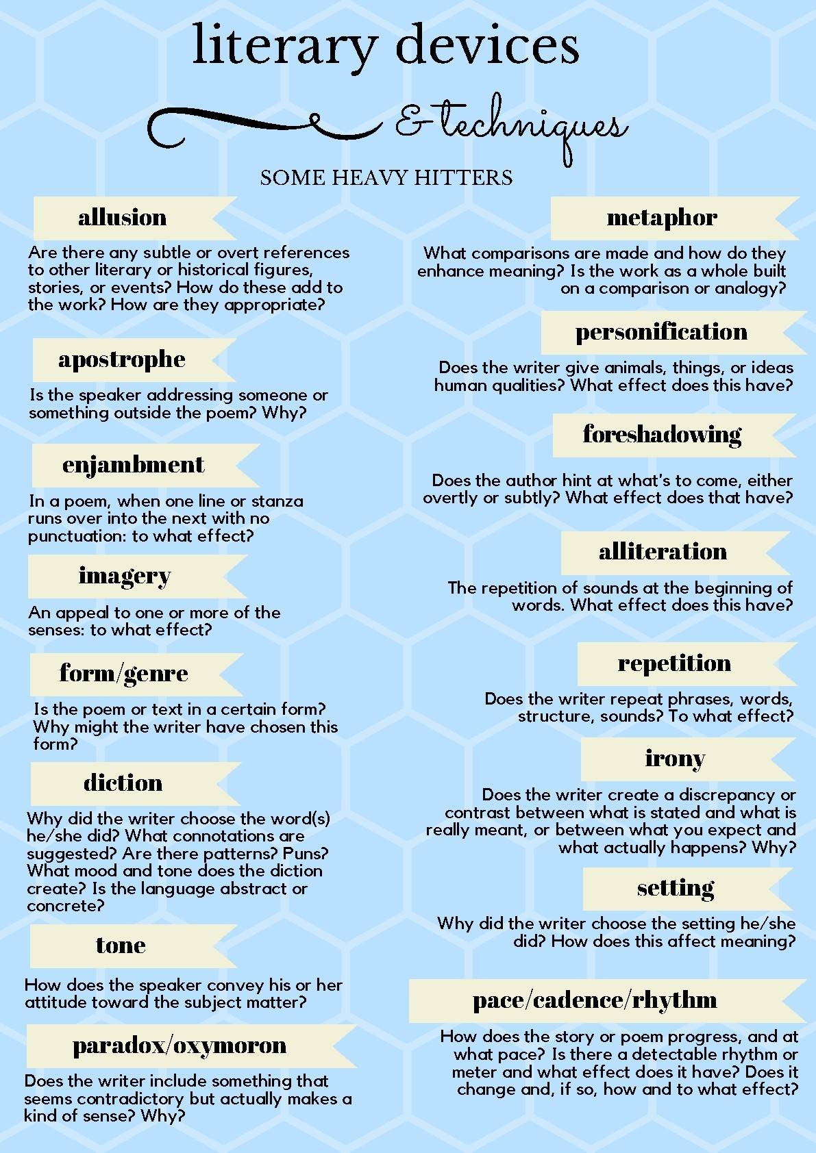 Common Literary Devices And Techniques Poster