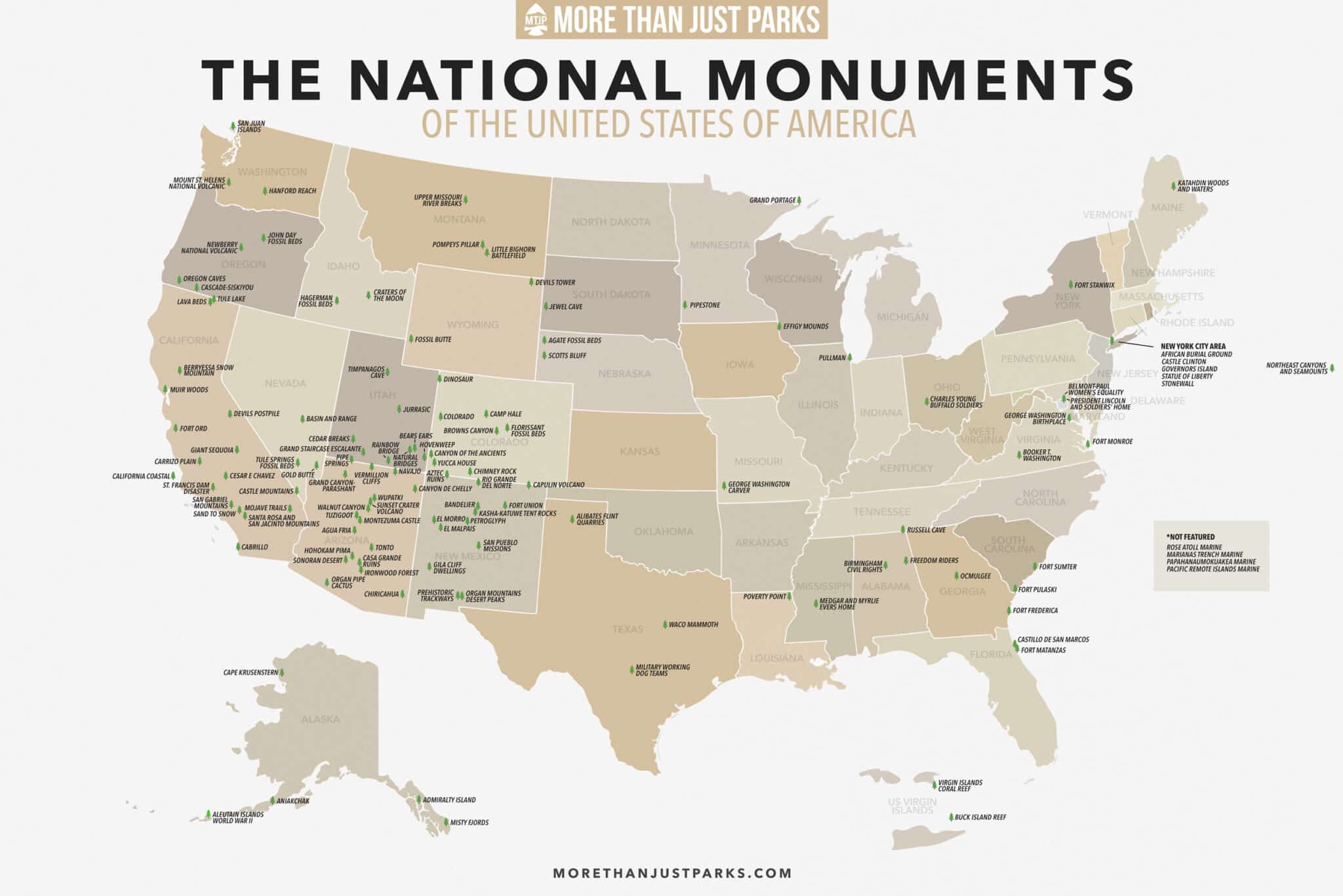 COMPLETE List Of National Monuments Printable Map By State COMPLETE List Of National Monuments Printable Map By State