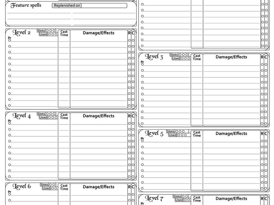 Complete Spell Sheet 5e A Fillable Pdf Spell Sheet With