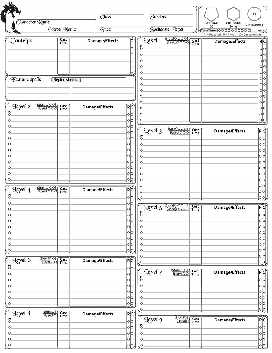 Complete Spell Sheet 5e A Fillable Pdf Spell Sheet With Complete Spell Sheet 5e A Fillable Pdf Spell Sheet With