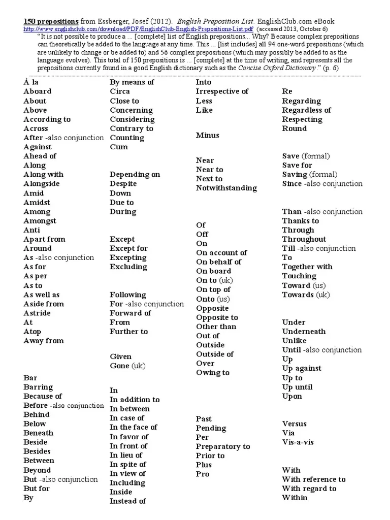Comprehensive English Prepositions List PDF Comprehensive English Prepositions List PDF