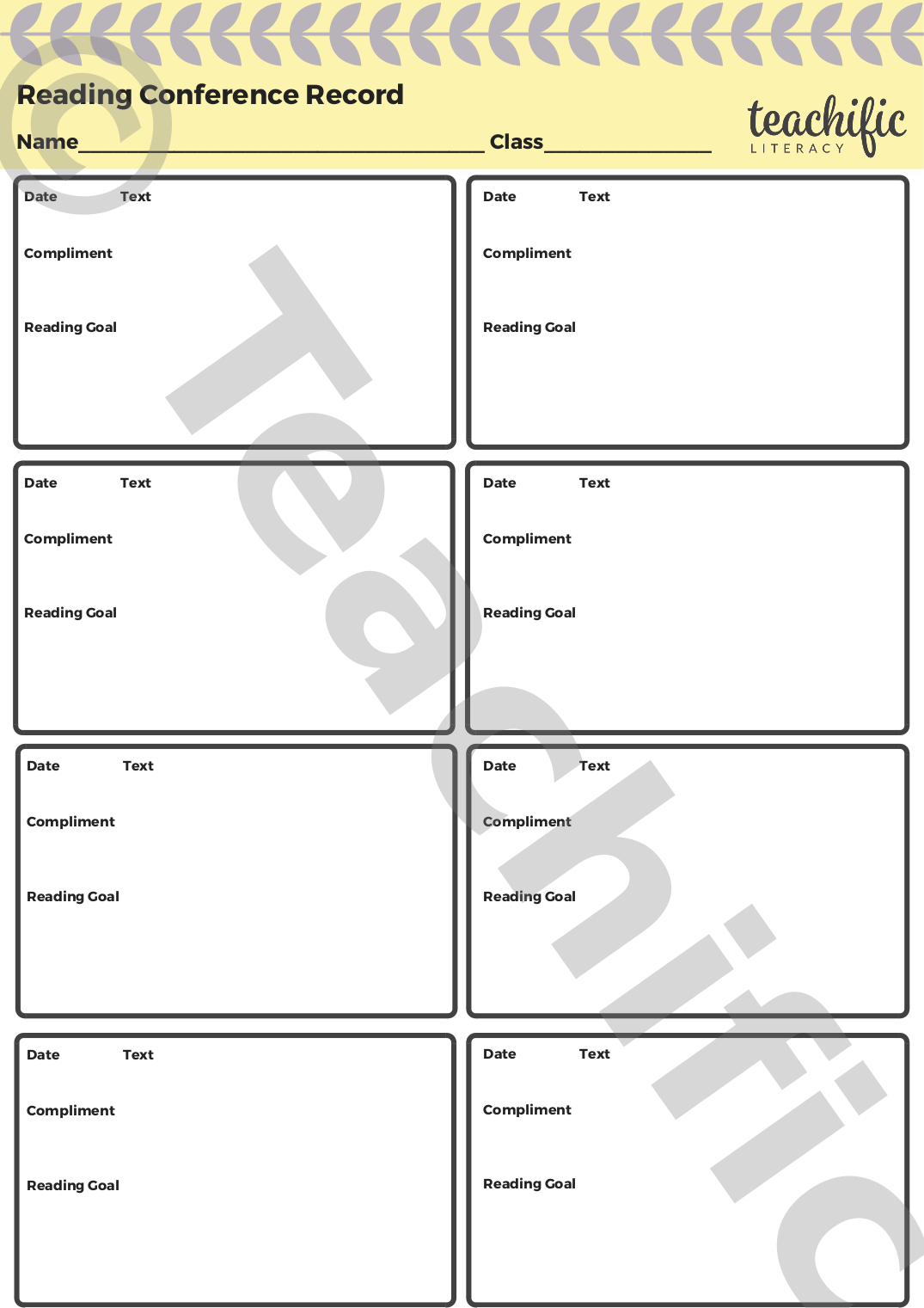 Printable Reading Conference Sheets