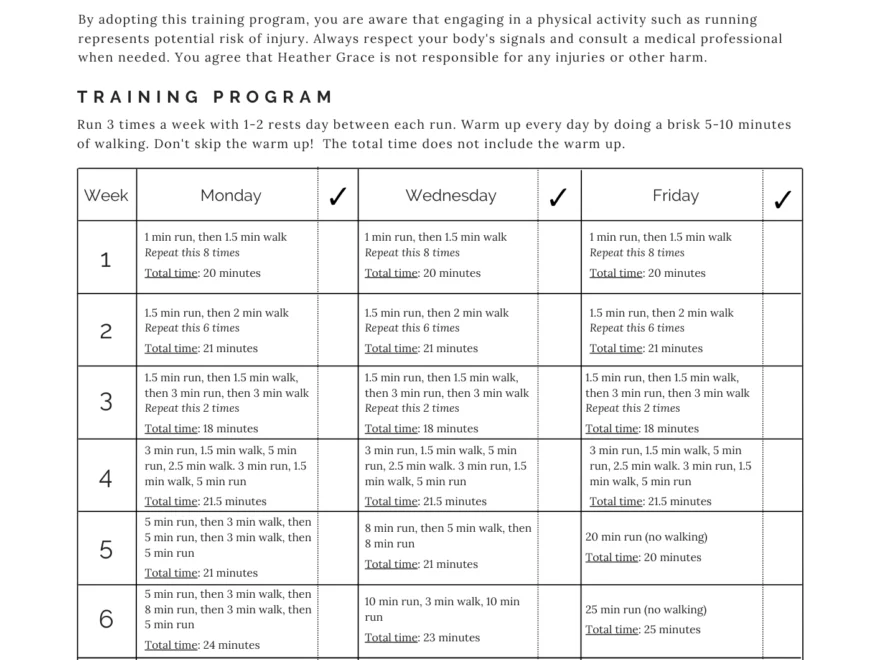 Couch To 5K Training Plan With FREE Printable Worksheet