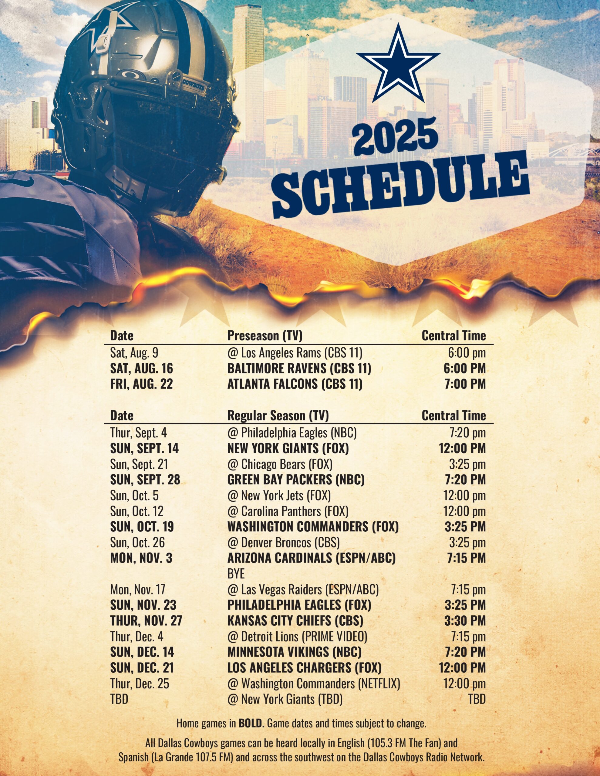 Printable Dallas Cowboys 2026 Schedule Printable Dallas Cowboys 2026 Schedule