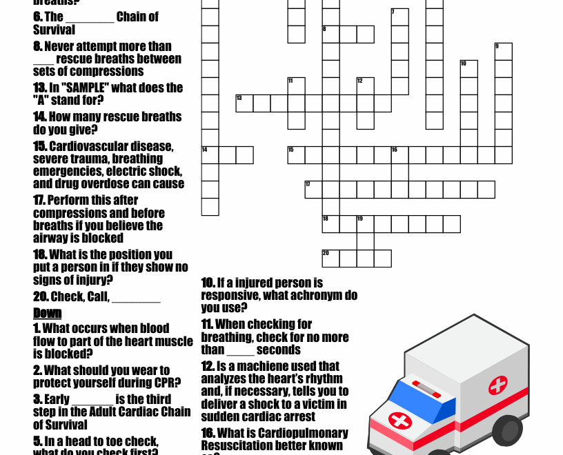 CPR First Aid AED Crossword Puzzle WordMint