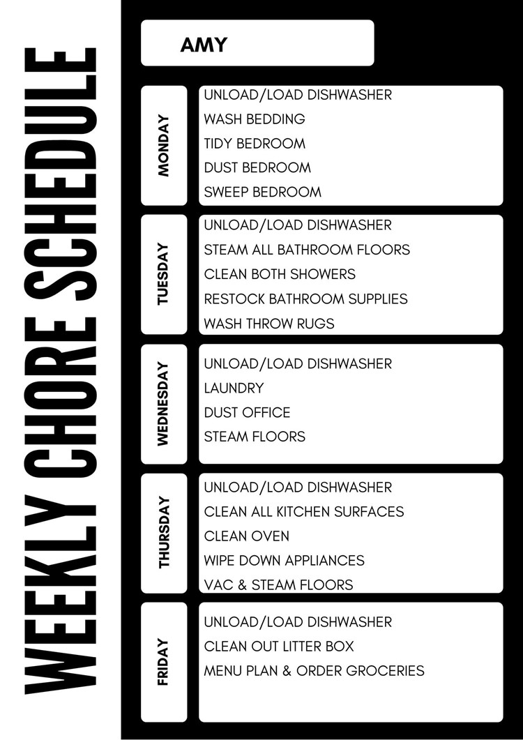 Cars Printable Chore 1 Week Chart