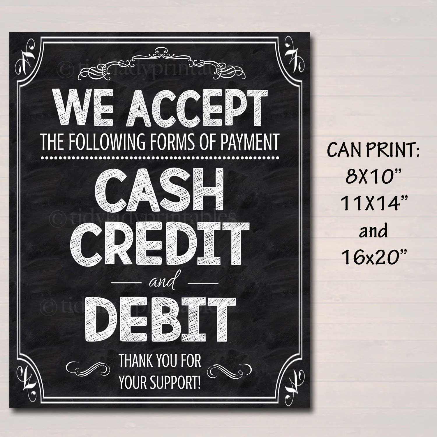 Credit Card Sign We Accept Cash Credit Debit printable Etsy