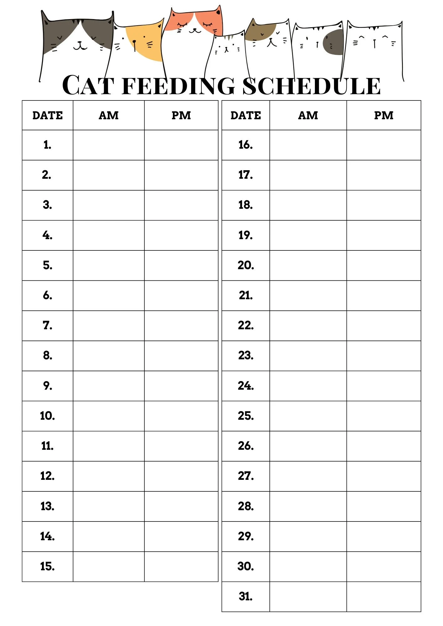 Printable Cat Feeding Chart