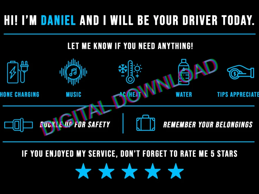 Custom Name Rideshare Printable Tip Sign For Uber Or Lyft Etsy Israel