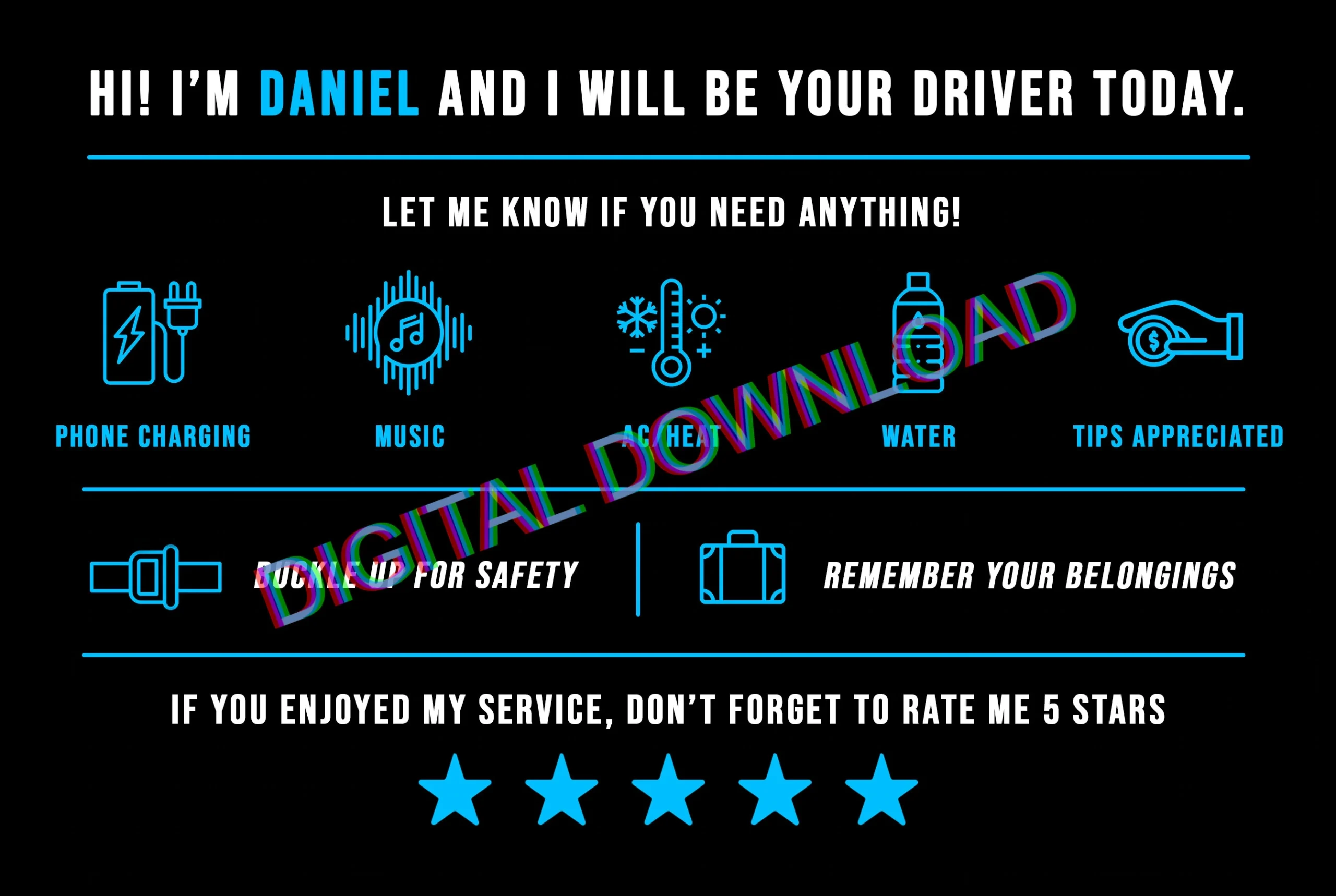 Custom Name Rideshare Printable Tip Sign For Uber Or Lyft Etsy Israel Custom Name Rideshare Printable Tip Sign For Uber Or Lyft Etsy Israel