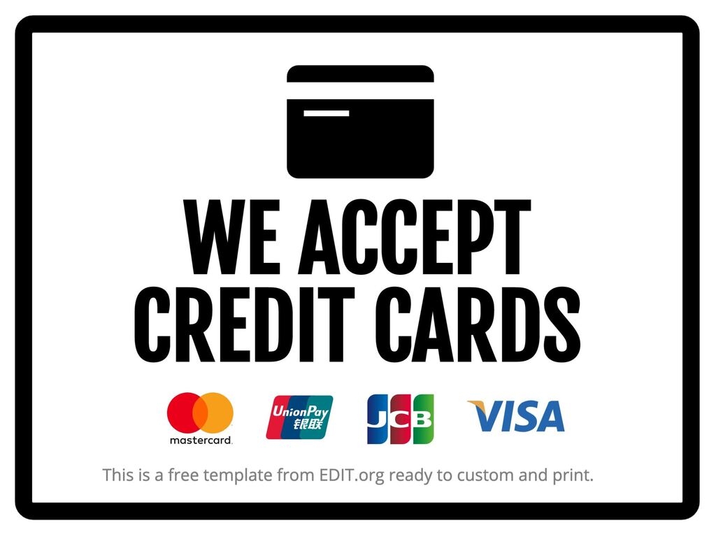We Accept Credit Card Sign Printable