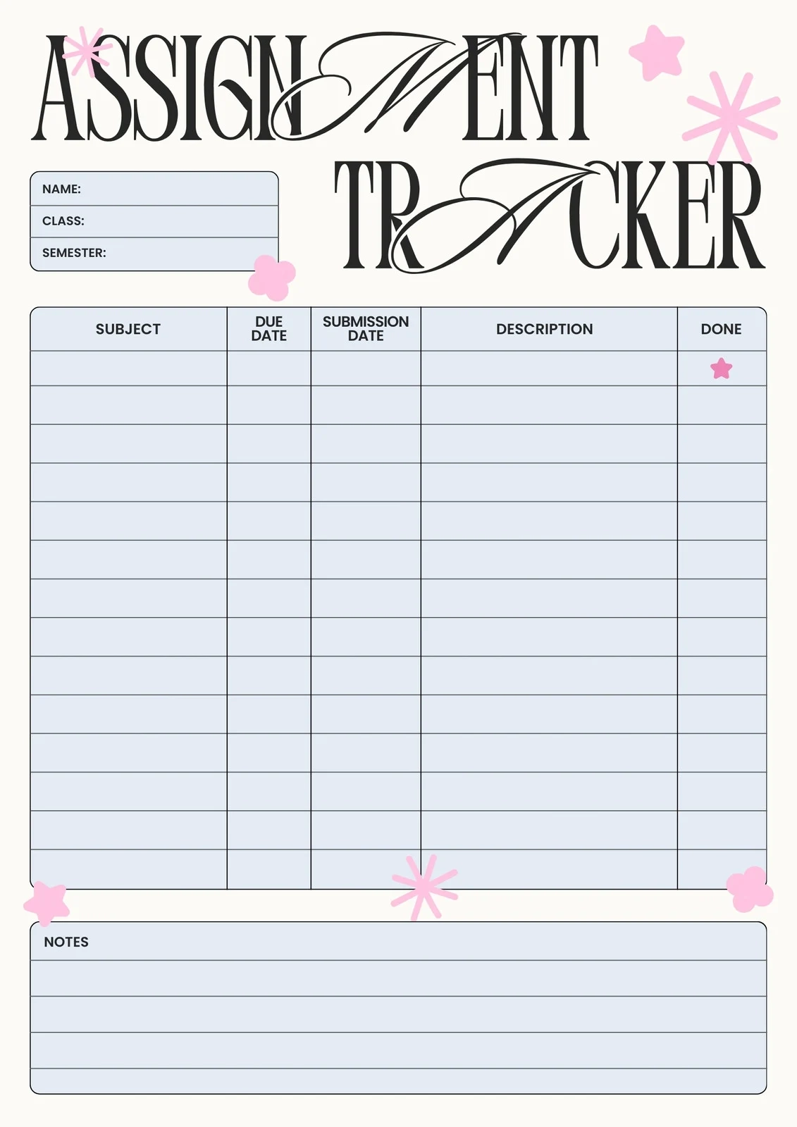 Printable Daily Homework Planner