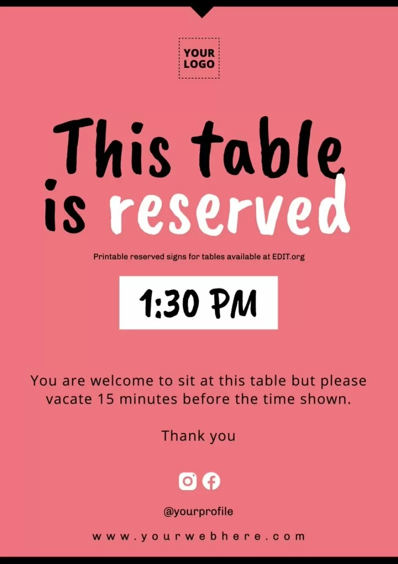 Customize Printable Reservation Signs For Tables Customize Printable Reservation Signs For Tables