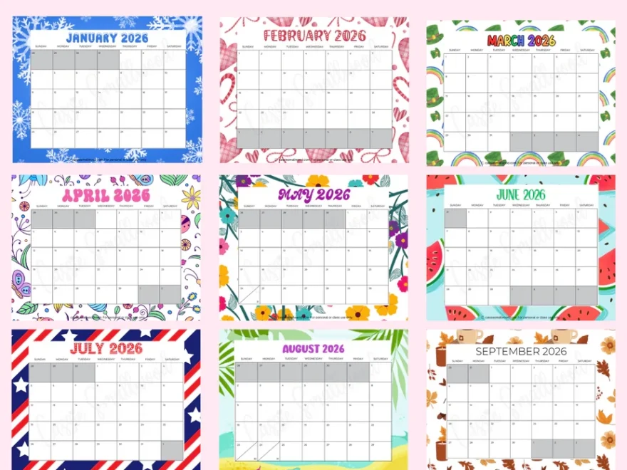 Cute Printable 2026 Monthly Calendar With Holidays amp Without