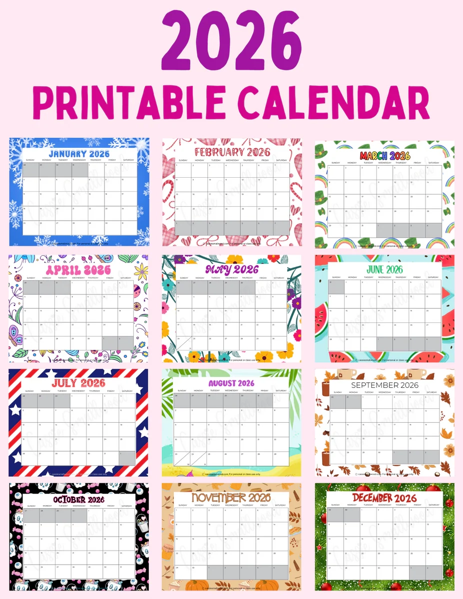 Cute Printable 2026 Monthly Calendar With Holidays amp Without 
