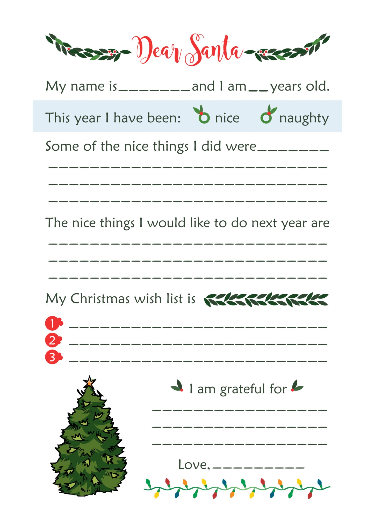 Free Christmas List To Santa Printable