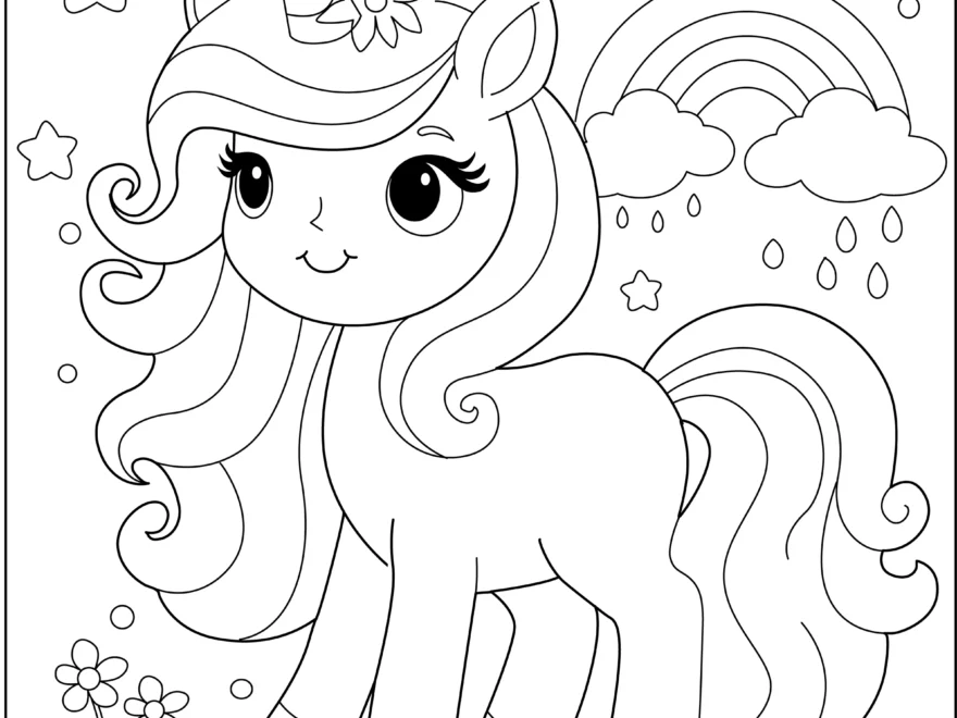 Cute Unicorn Coloring Page