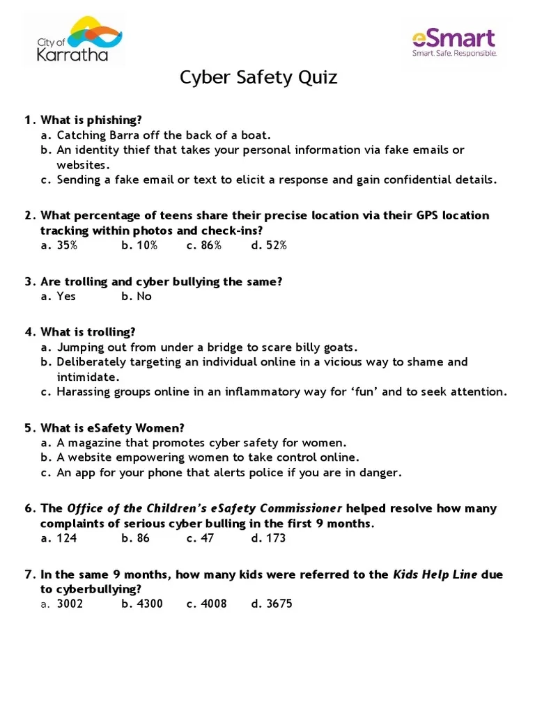 cyber safety quiz pdf cyberbullying security