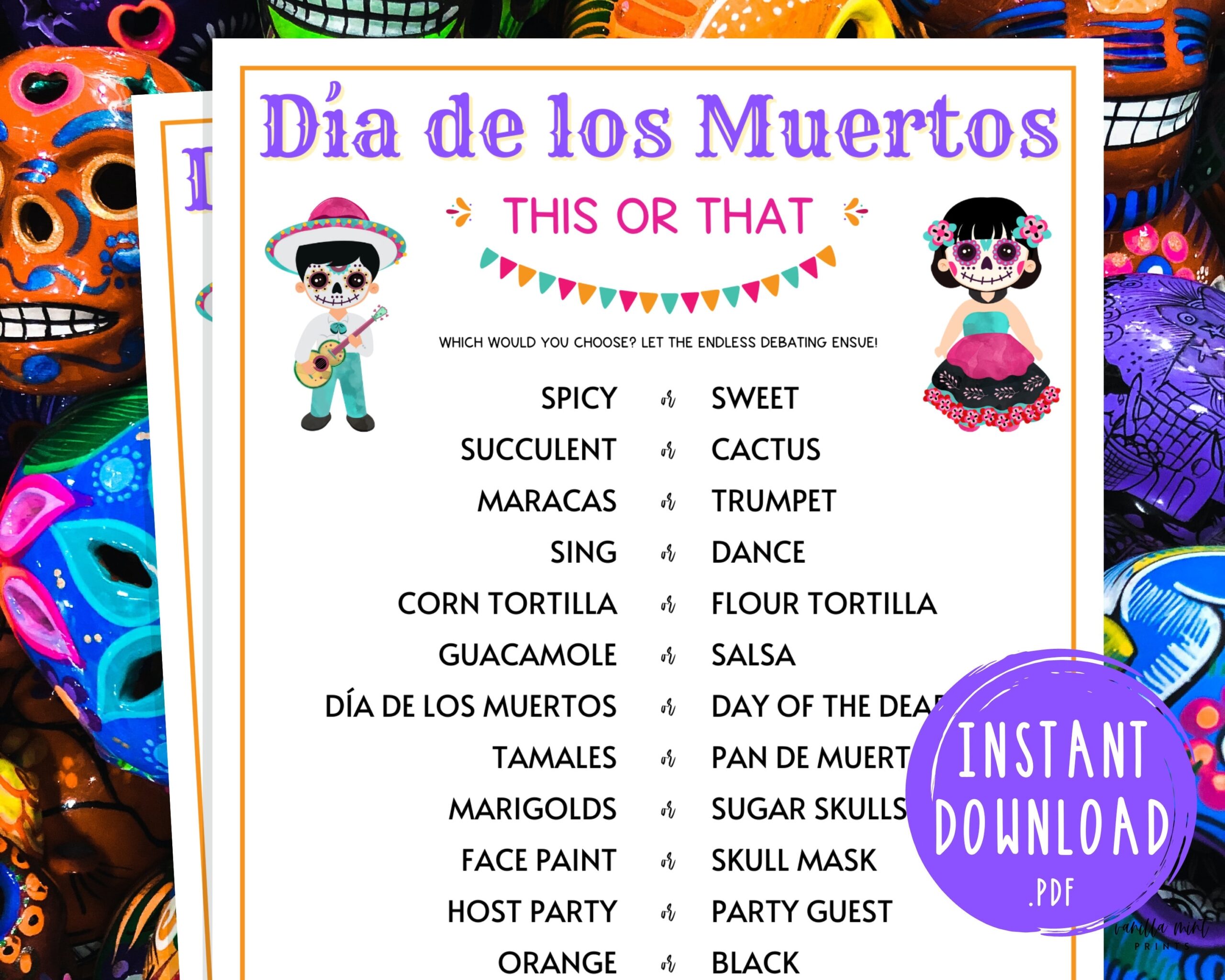 D a De Los Muertos This Or That Printable Day Of The Dead Party 