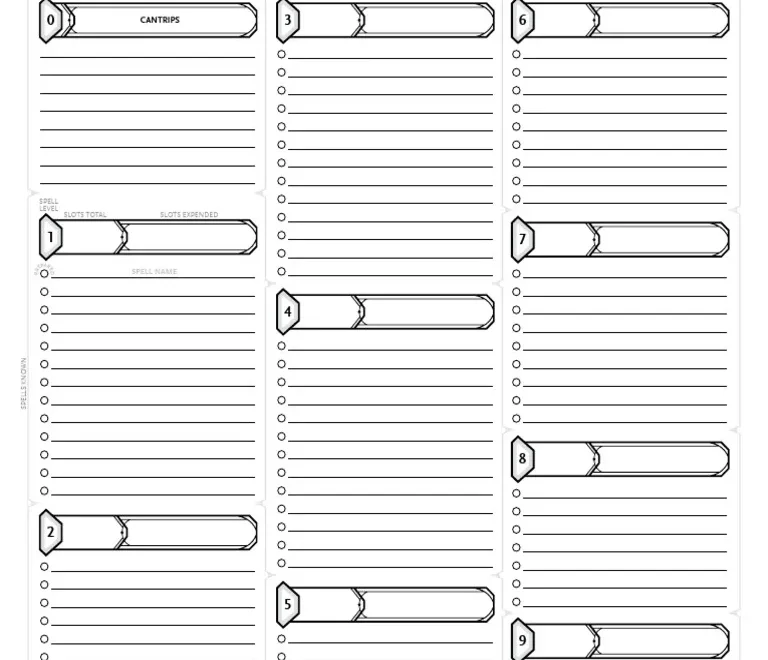 D amp D 5 0 Spellcasting Sheet Form Fillable PDF