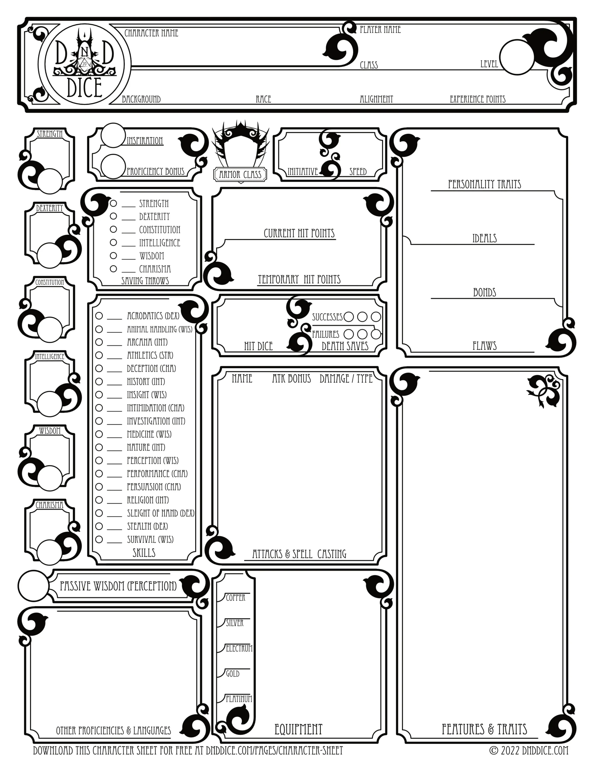 D amp D Character Sheet 5th Edition Free Download DND DICE D amp D Character Sheet 5th Edition Free Download DND DICE