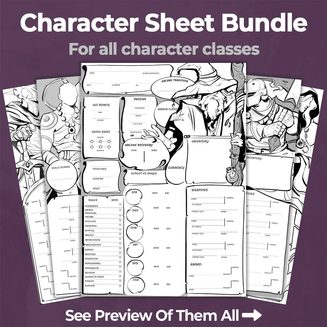 D D 5e Character Sheet Bundle All Classes Noir D D 5e Character Sheet Bundle All Classes Noir
