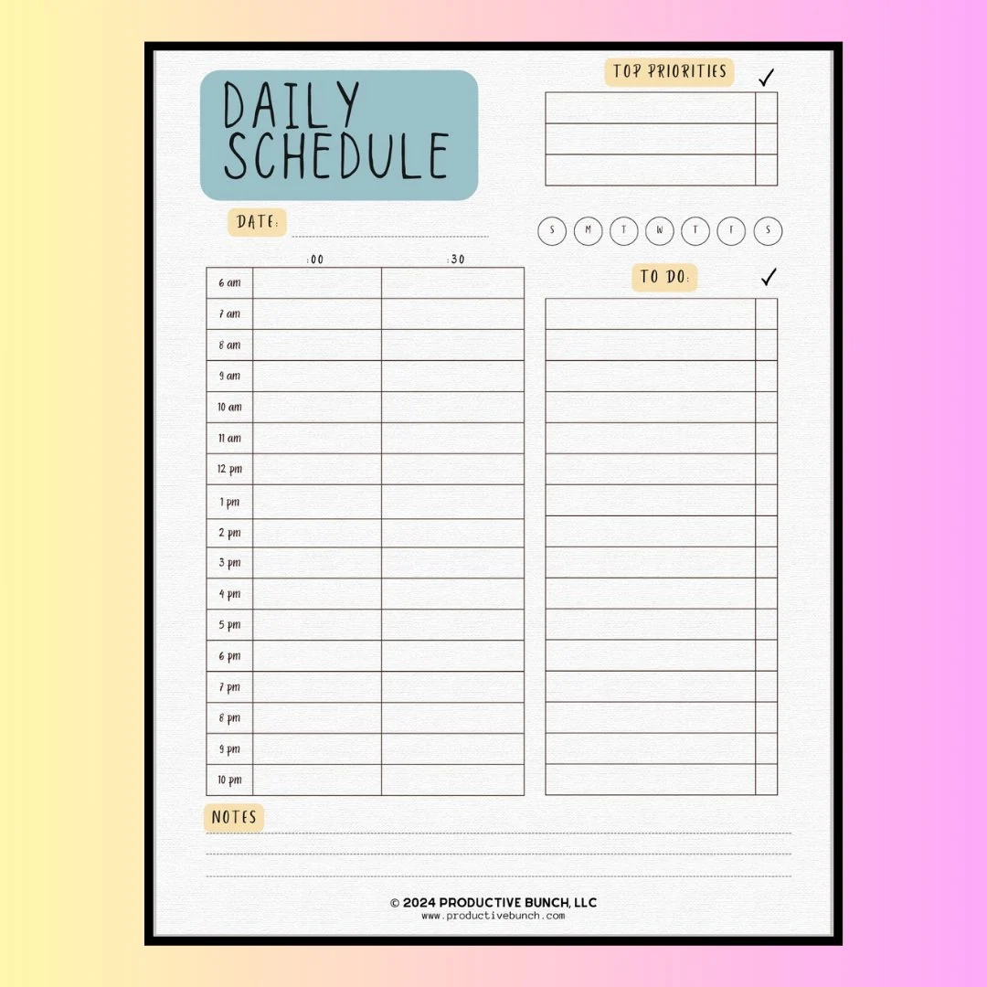 Half Hour Schedule Free Printable