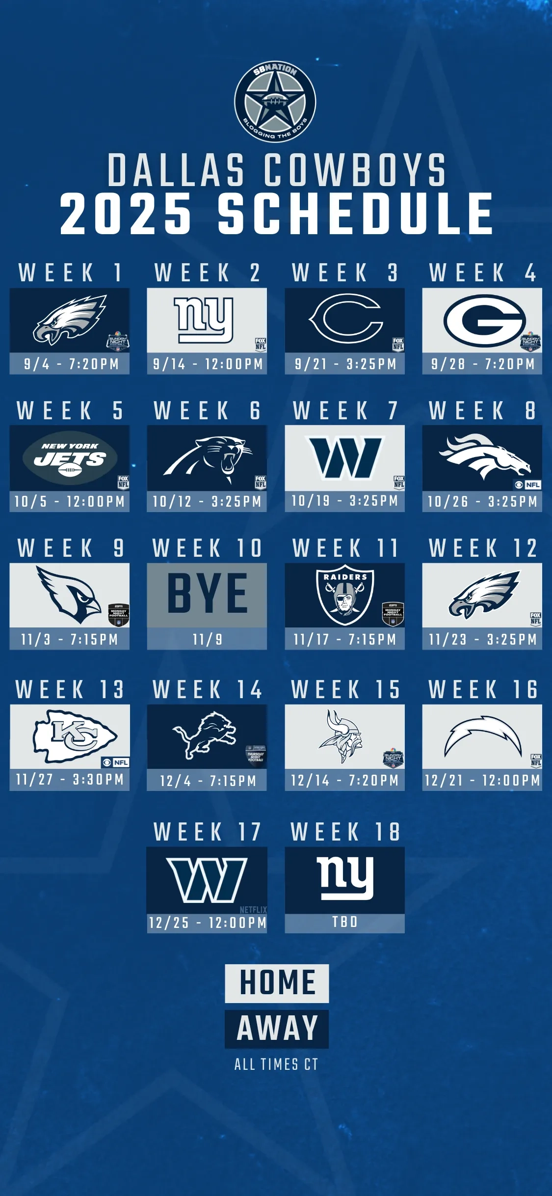 Dallas Cowboys Printable Schedule 2025-2026