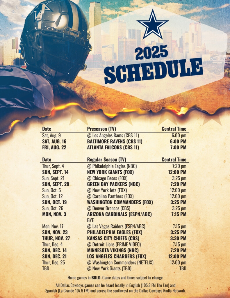 Dallas Cowboys Schedule 2025 2026 Blitz Weekly Dallas Cowboys Schedule 2025 2026 Blitz Weekly