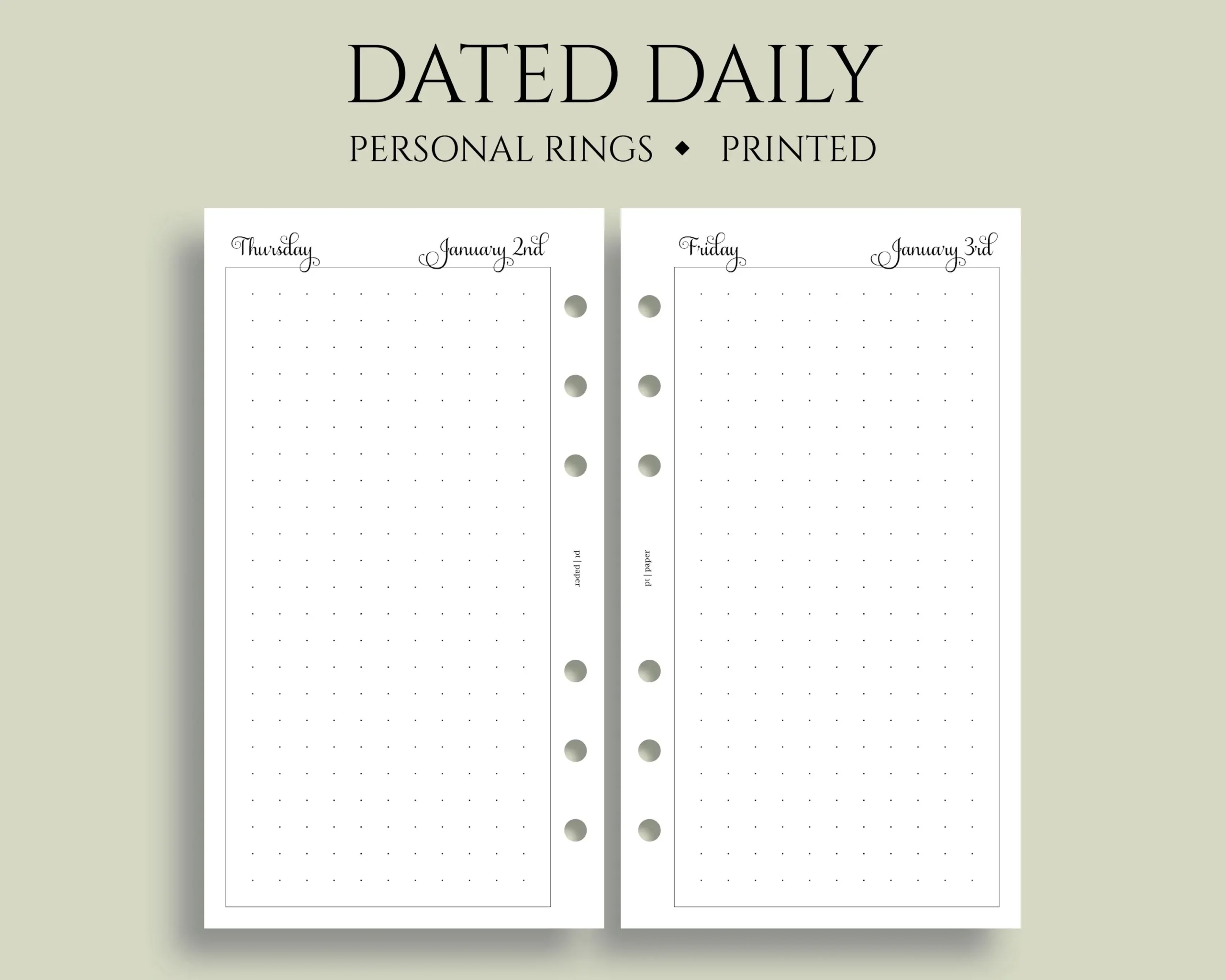 Dated Daily Planner Inserts 6 Ring Personal Size Dot Grid Bullet Journal Pages DO1P 3 75 X 6 75 