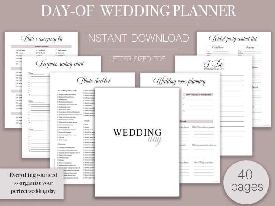 Day Of Wedding Planner 40 Page Organizer Digital Download Etsy de